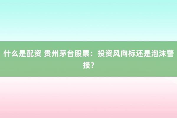 什么是配资 贵州茅台股票：投资风向标还是泡沫警报？